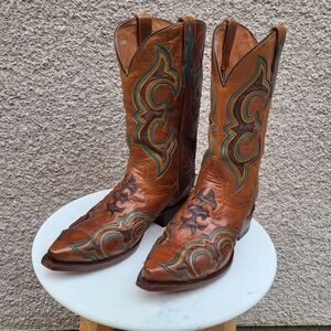 Dan Post Ruthless Orville Western Chocolate &  Teal Western Boots 12 D 13" Shaft